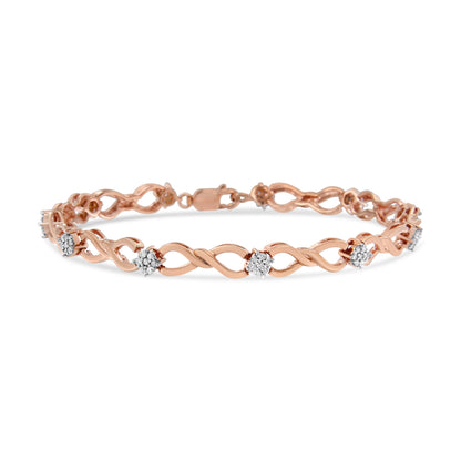 10K Rose Gold 1/2 cttw Diamond Cluster and Infinity Weave Link Bracelet (H-I Color, I2-I3 Clarity) - Size 7" by Bids.com