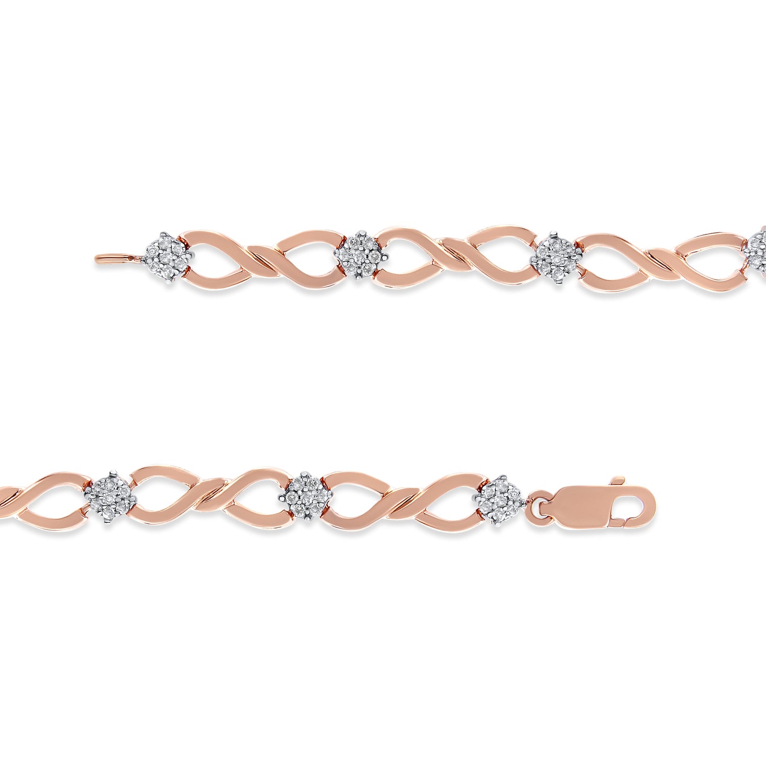 10K Rose Gold 1/2 cttw Diamond Cluster and Infinity Weave Link Bracelet (H-I Color, I2-I3 Clarity) - Size 7" by Bids.com