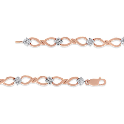 10K Rose Gold 1/2 cttw Diamond Cluster and Infinity Weave Link Bracelet (H-I Color, I2-I3 Clarity) - Size 7" by Bids.com