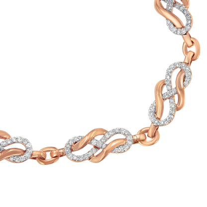 10K Rose Gold 1.0 Cttw Diamond Infinity Loop and Swirl Link Bracelet (I-J Color, I2-I3 Clarity) - 7.25" Inches by Bids.com