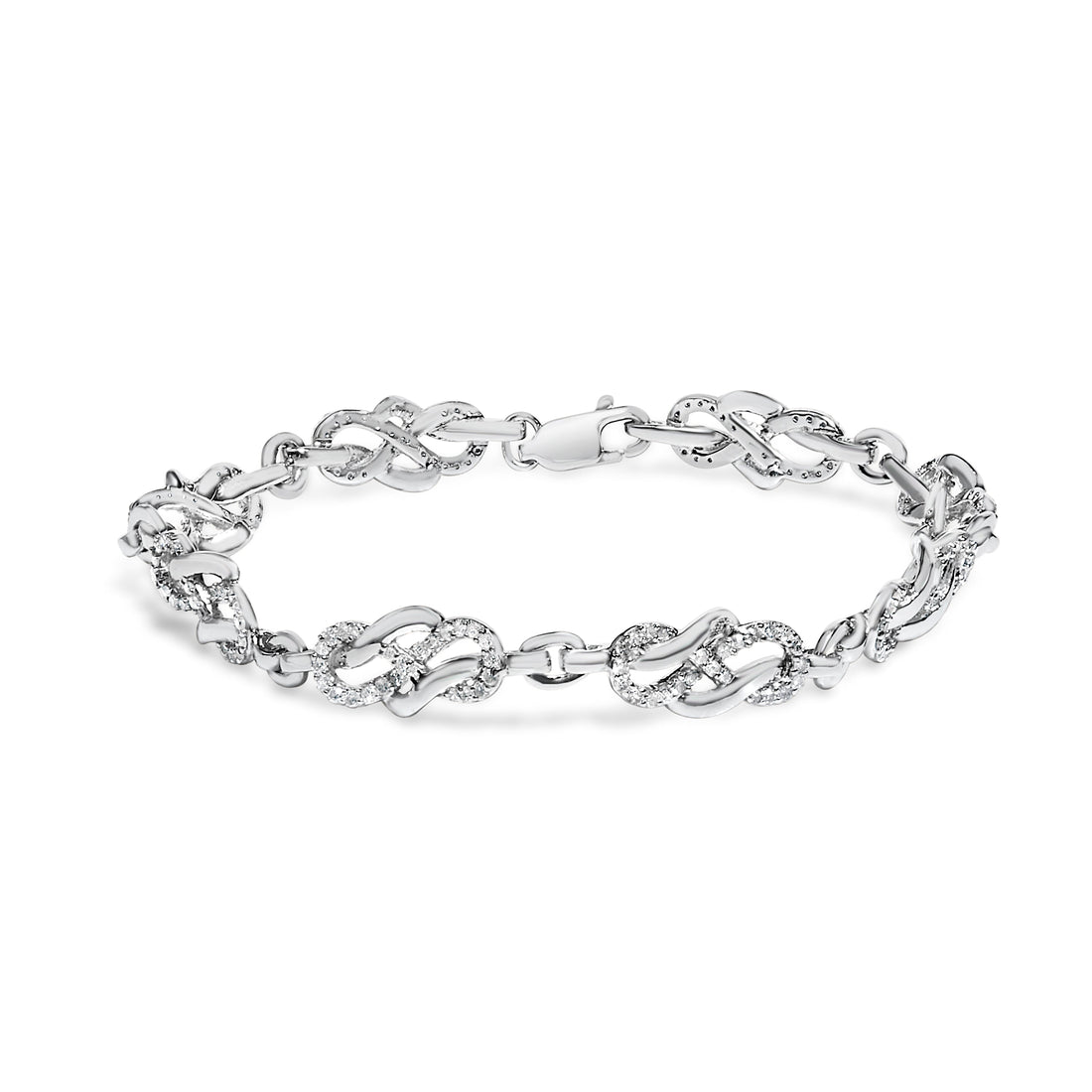 .925 Sterling Silver 1.0 Cttw Diamond Infinity Loop and Swirl Link Bracelet (I-J Color, I2-I3 Clarity) - 7.25" Inches by Bids.com