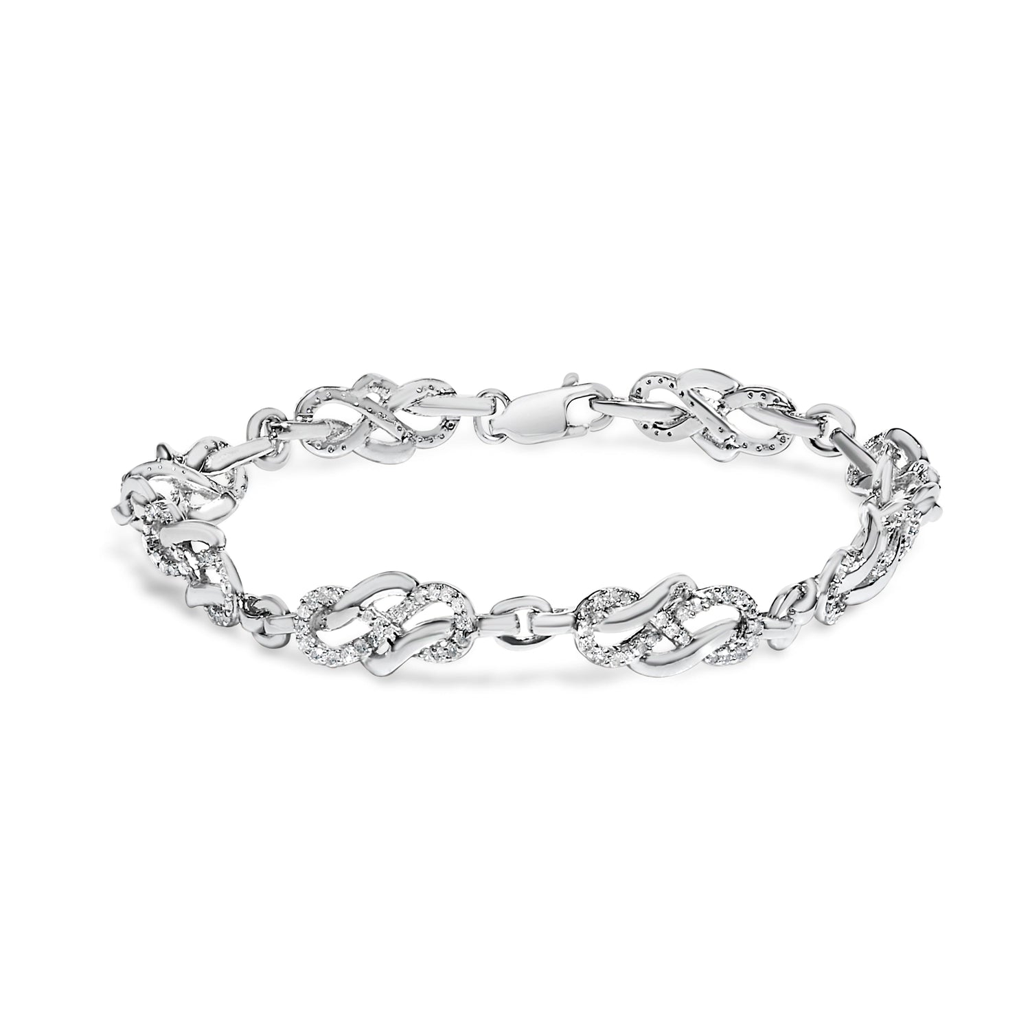 .925 Sterling Silver 1.0 Cttw Diamond Infinity Loop and Swirl Link Bracelet (I-J Color, I2-I3 Clarity) - 7.25" Inches by Bids.com