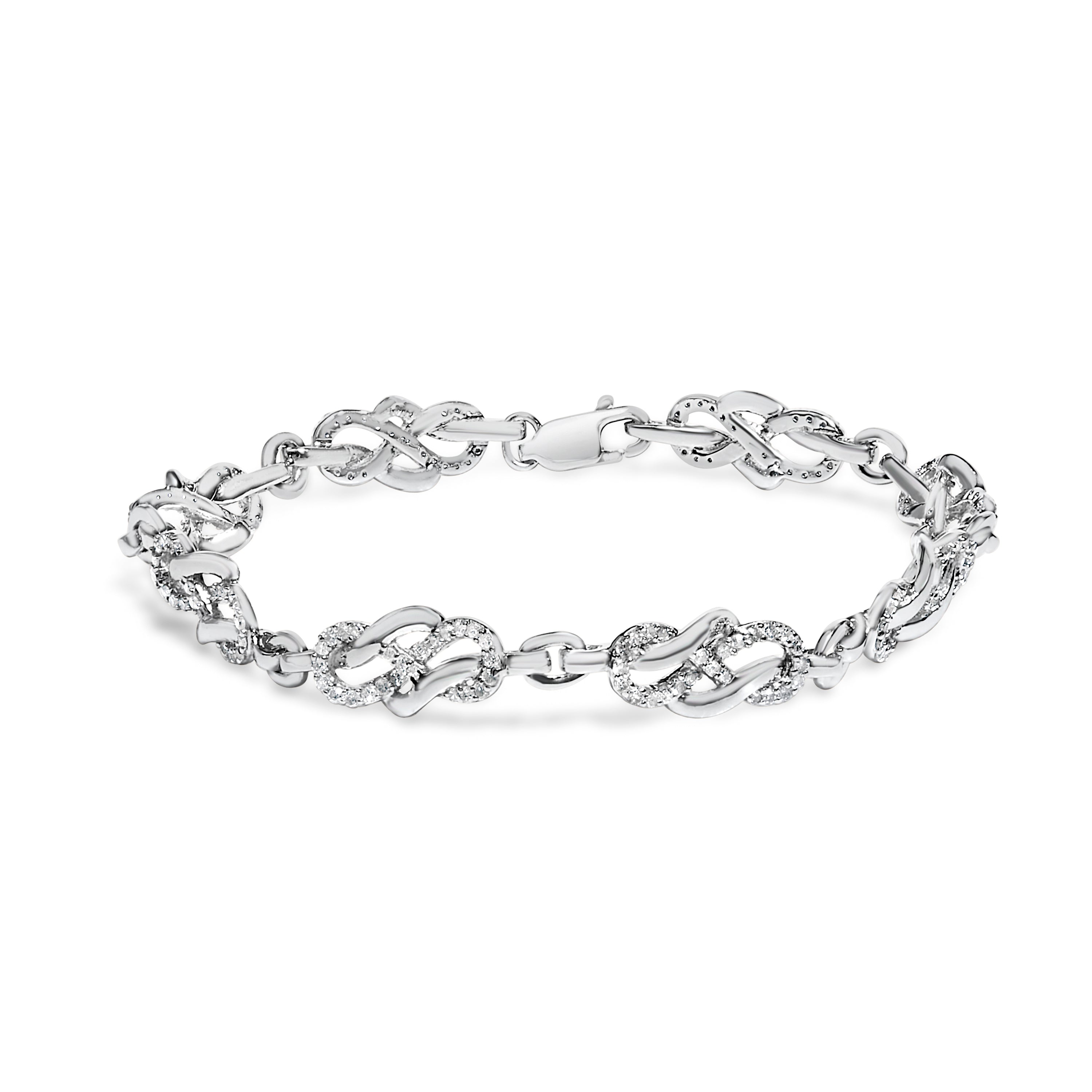 .925 Sterling Silver 1.0 Cttw Diamond Infinity Loop and Swirl Link Bracelet (I-J Color, I2-I3 Clarity) - 7.25" Inches by Bids.com