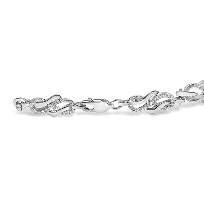 .925 Sterling Silver 1.0 Cttw Diamond Infinity Loop and Swirl Link Bracelet (I-J Color, I2-I3 Clarity) - 7.25" Inches by Bids.com