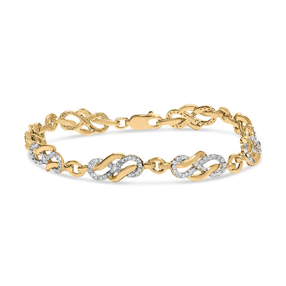 14K Yellow Gold Plated .925 Sterling Silver 1.0 Cttw Diamond Infinity Loop and Swirl Link Bracelet by Bids.com