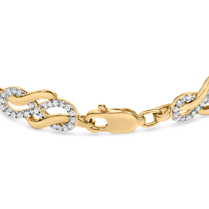 14K Yellow Gold Plated .925 Sterling Silver 1.0 Cttw Diamond Infinity Loop and Swirl Link Bracelet by Bids.com