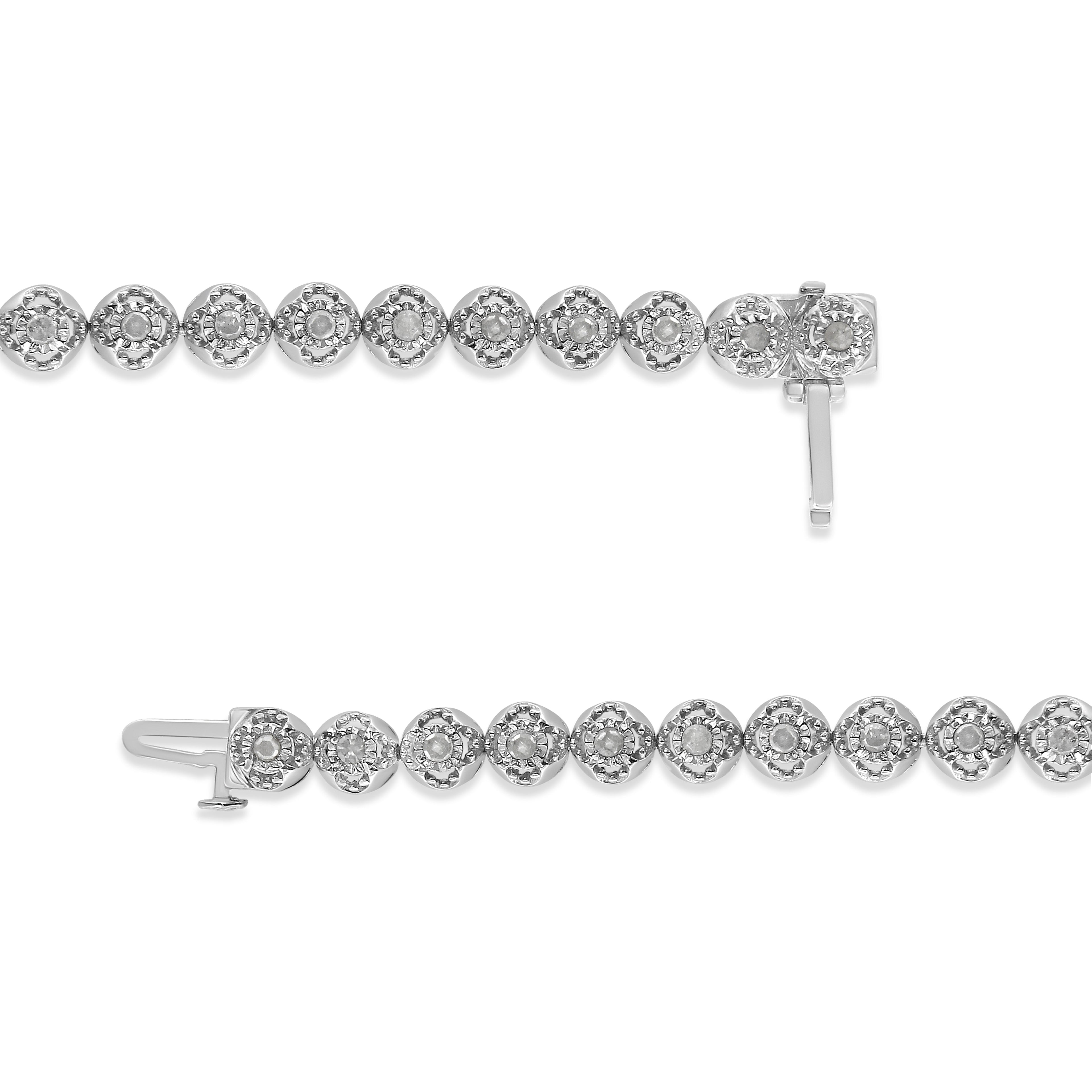 .925 Sterling Silver 1.0 Cttw Diamond Miracle-Plate Open Quatrefoil Flower Circle-Link 7" Tennis Bracelet (I-J color, I3 clarity) by Bids.com