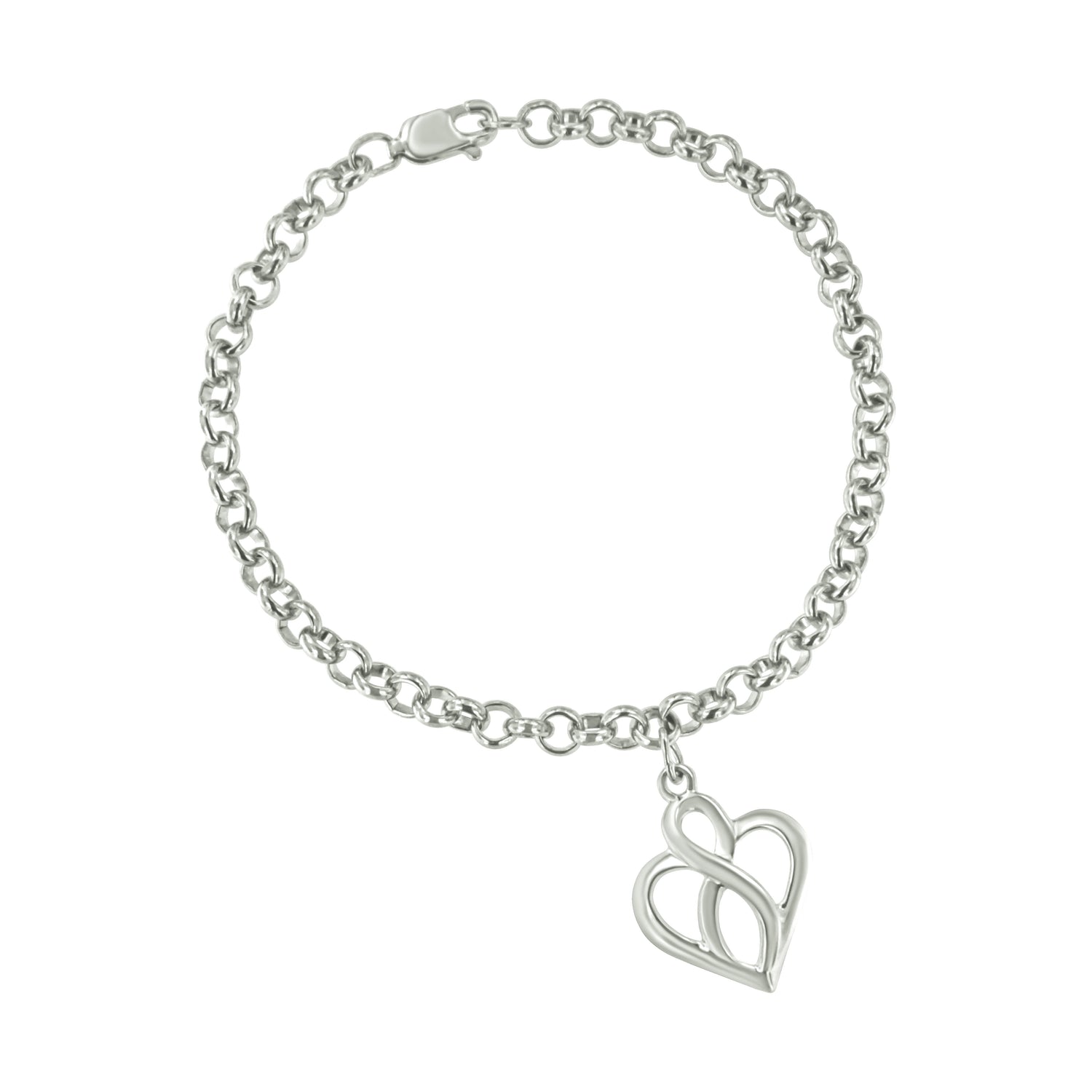 .925 Sterling Silver Open Heart with Center Vertical Infinity Chain Charm Bracelet - Size 7" by Bids.com