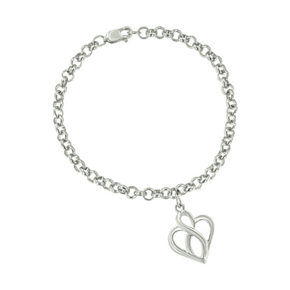 .925 Sterling Silver Open Heart with Center Vertical Infinity Chain Charm Bracelet - Size 7" by Bids.com