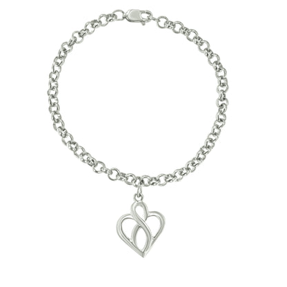 .925 Sterling Silver Open Heart with Center Vertical Infinity Chain Charm Bracelet - Size 7" by Bids.com