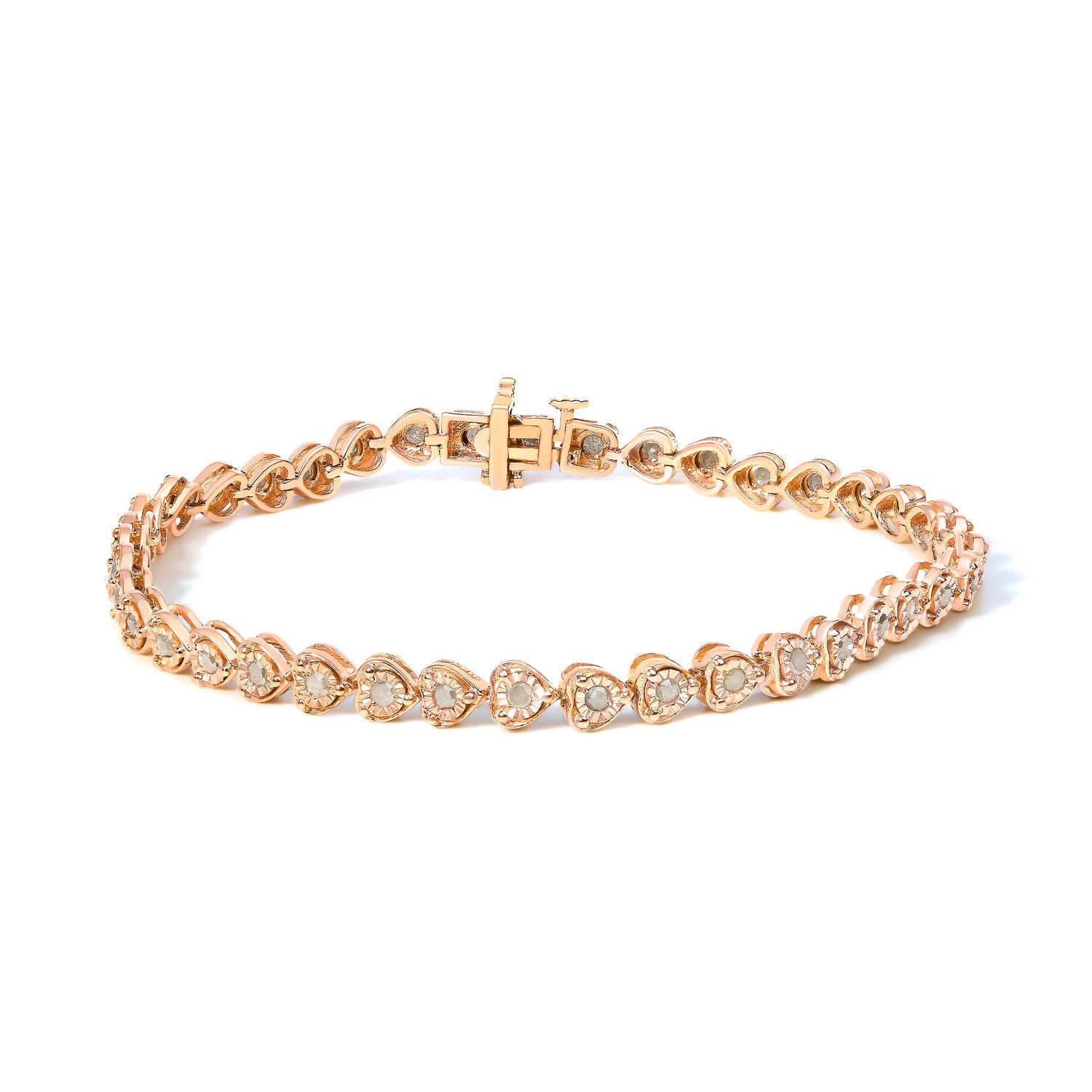 .925 Sterling Silver 1.0 Cttw Miracle Set Diamond Heart-Link 7" Tennis Bracelet (I-J Color, I2-I3 Clarity) by Bids.com