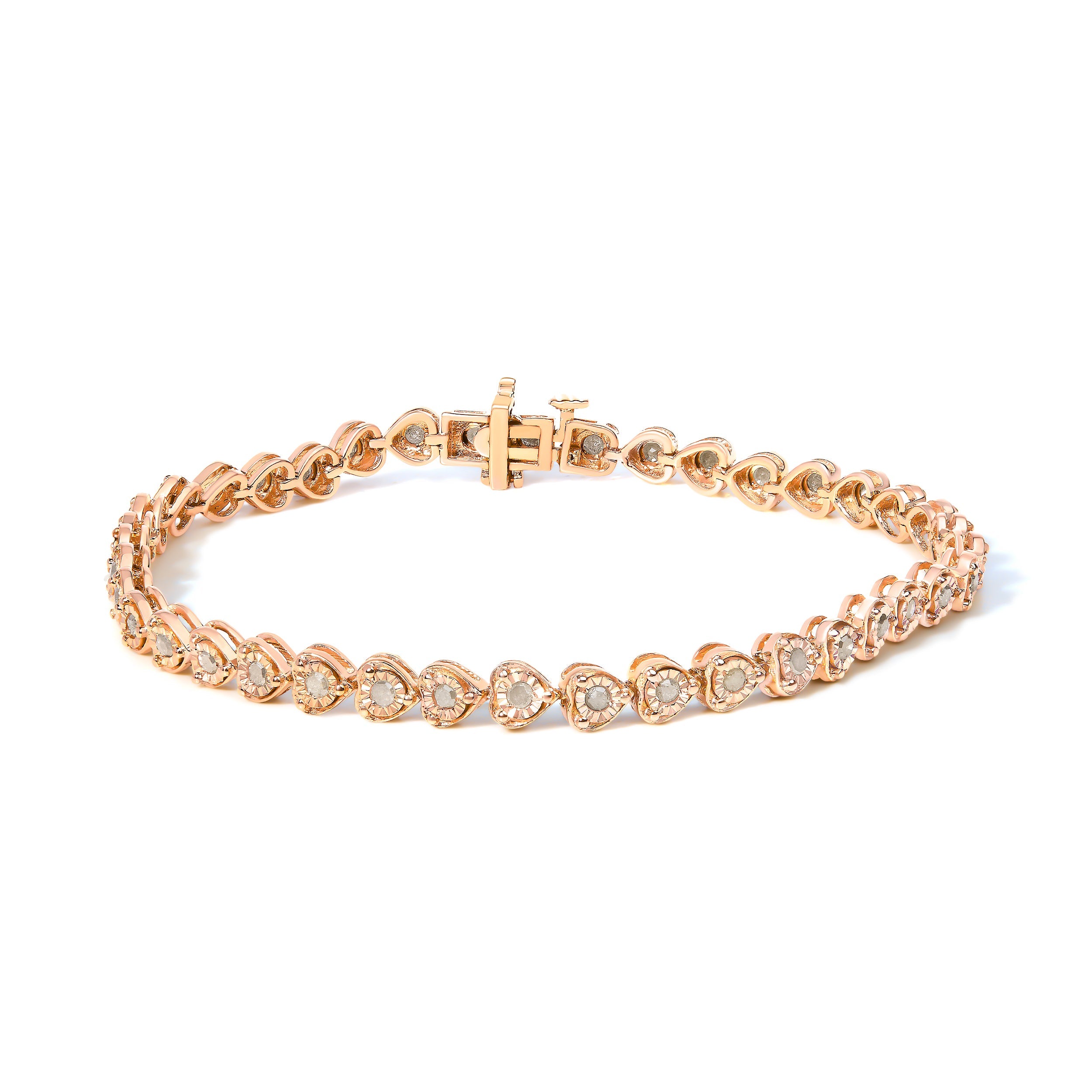 .925 Sterling Silver 1.0 Cttw Miracle Set Diamond Heart-Link 7" Tennis Bracelet (I-J Color, I2-I3 Clarity) by Bids.com