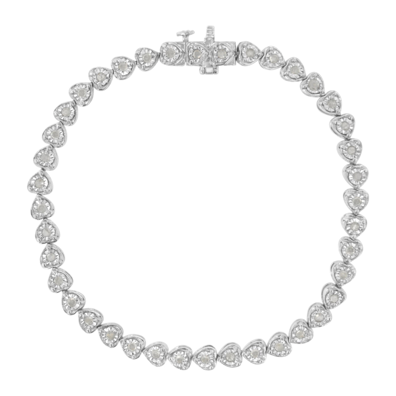 .925 Sterling Silver 1.0 Cttw Miracle Set Diamond Heart-Link 7" Tennis Bracelet (I-J Color, I2-I3 Clarity) by Bids.com