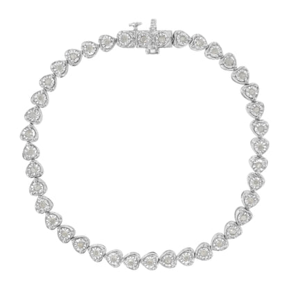 .925 Sterling Silver 1.0 Cttw Miracle Set Diamond Heart-Link 7" Tennis Bracelet (I-J Color, I2-I3 Clarity) by Bids.com