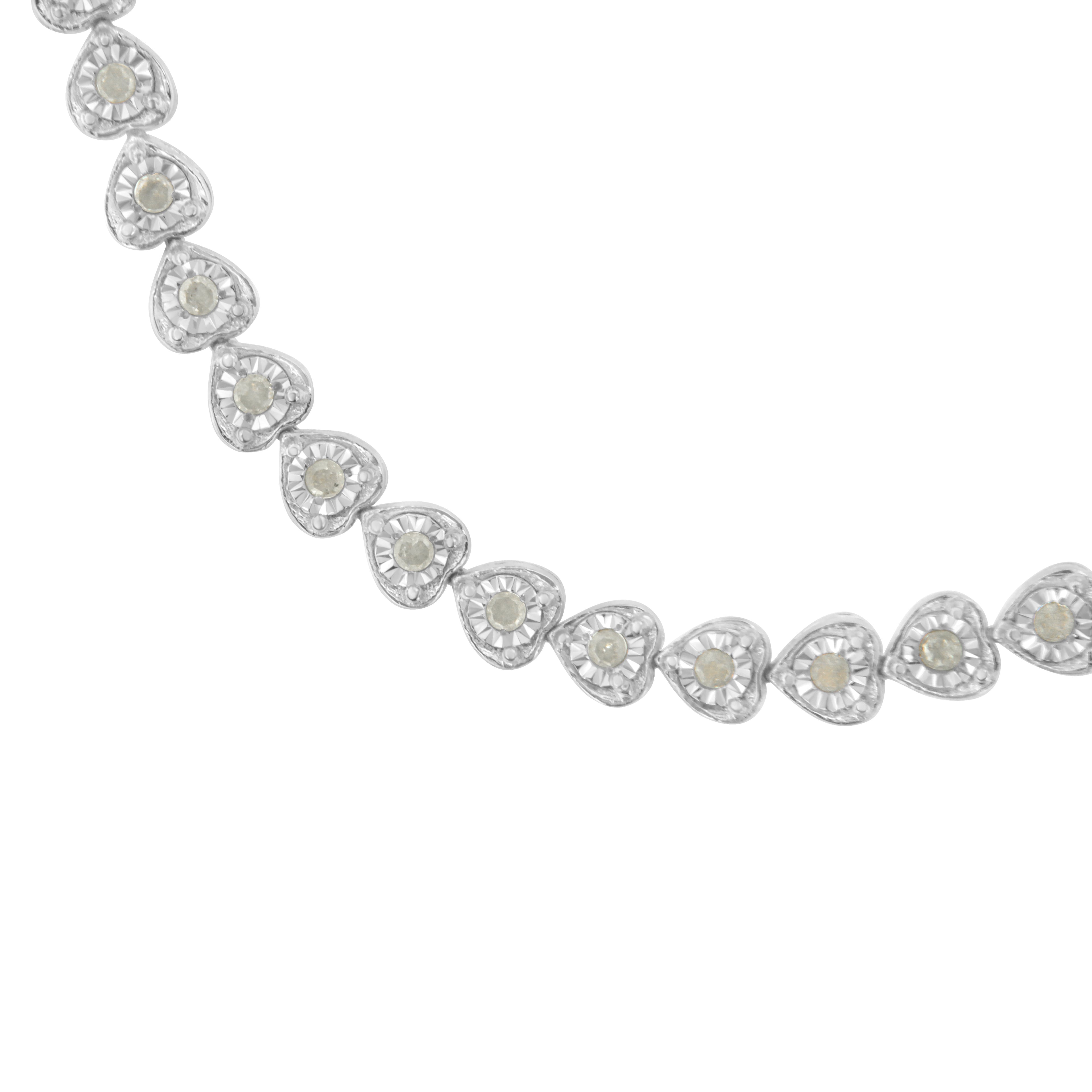 .925 Sterling Silver 1.0 Cttw Miracle Set Diamond Heart-Link 7" Tennis Bracelet (I-J Color, I2-I3 Clarity) by Bids.com