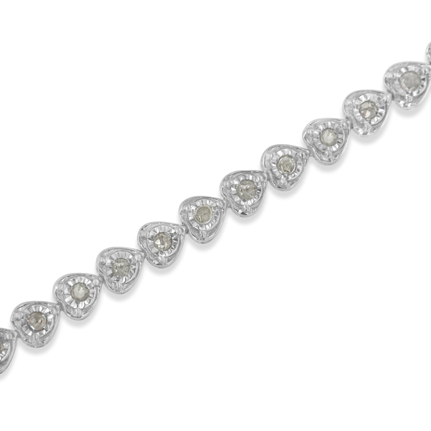 .925 Sterling Silver 1.0 Cttw Miracle Set Diamond Heart-Link 7" Tennis Bracelet (I-J Color, I2-I3 Clarity) by Bids.com