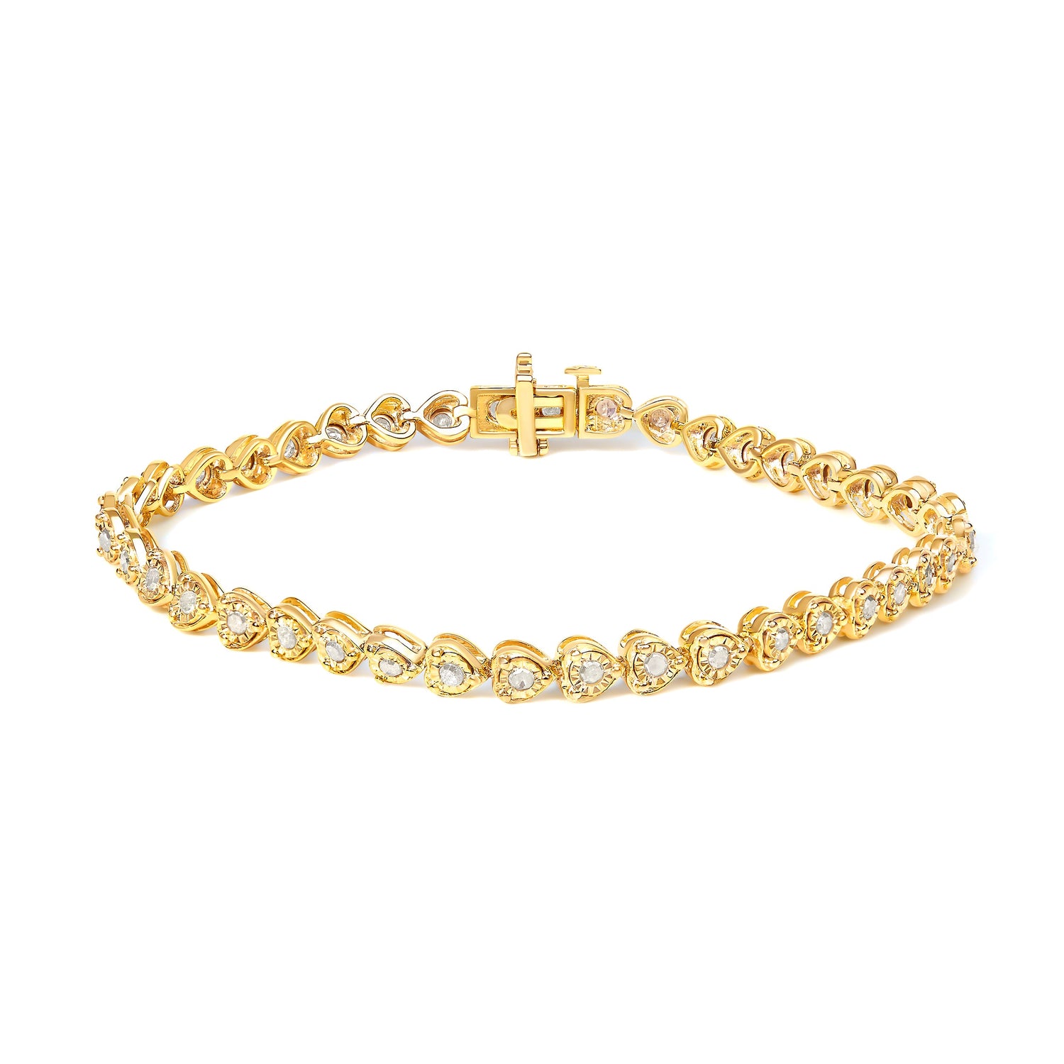 .925 Sterling Silver 1.0 Cttw Miracle Set Diamond Heart-Link 7" Tennis Bracelet (I-J Color, I2-I3 Clarity) by Bids.com