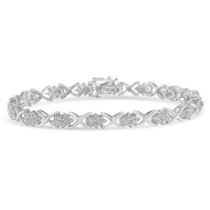 .925 Sterling Silver 1-1/2 Cttw Diamond Cluster X Link 7" Tennis Bracelet (I-J color, I3 clarity) by Bids.com