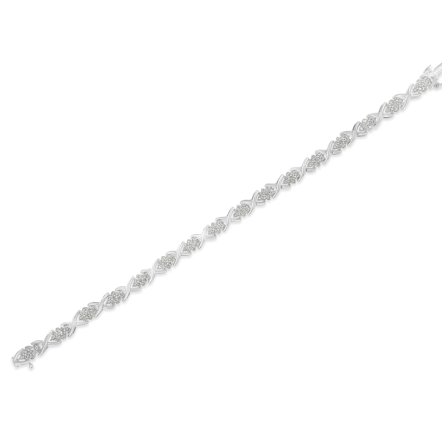.925 Sterling Silver 1-1/2 Cttw Diamond Cluster X Link 7" Tennis Bracelet (I-J color, I3 clarity) by Bids.com