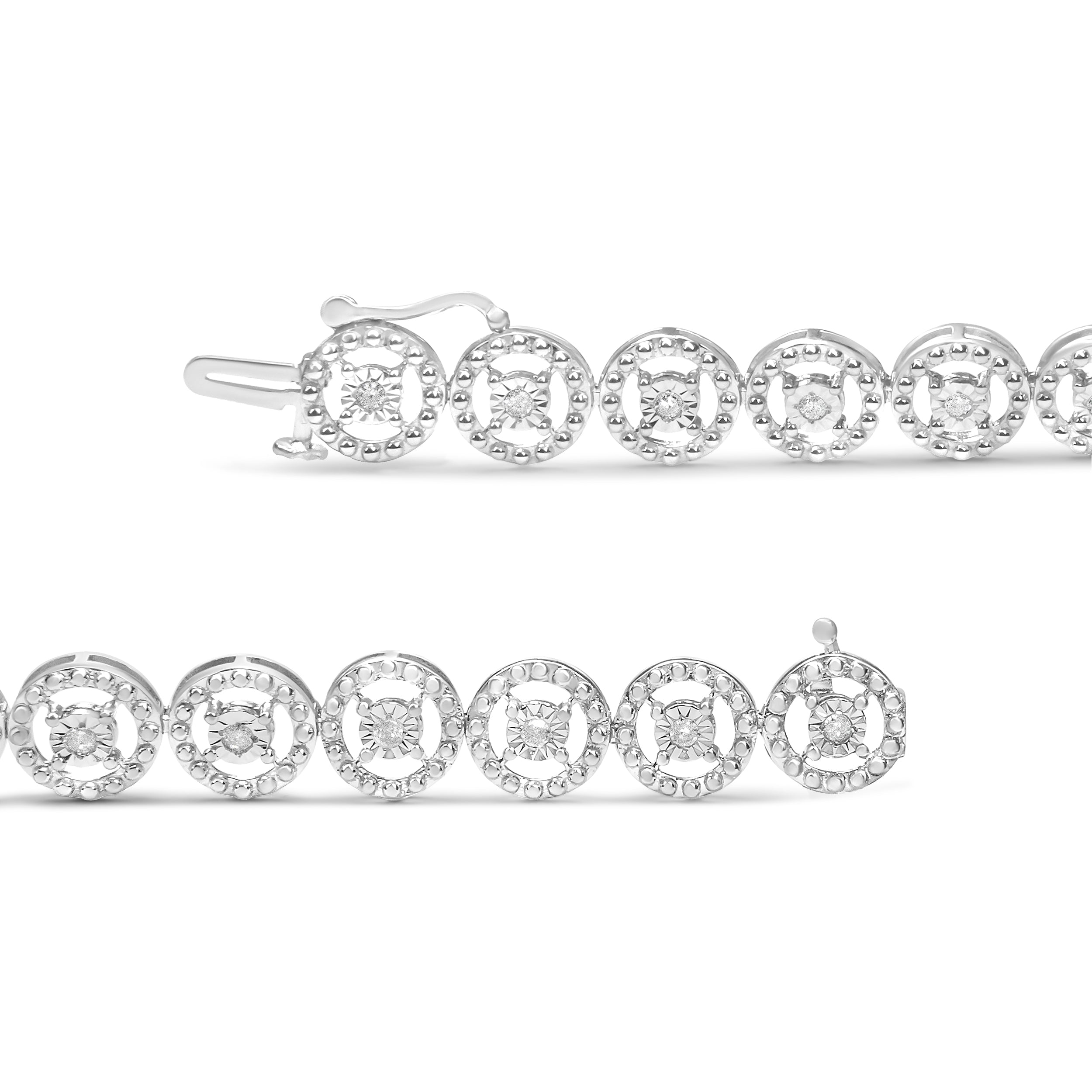 .925 Sterling Silver 1/2 Cttw Diamond Nested Circle Miracle Set Open Wheel 7.25" Fashion Link Bracelet (I-J Color, I3 Clarity)  DestGlow