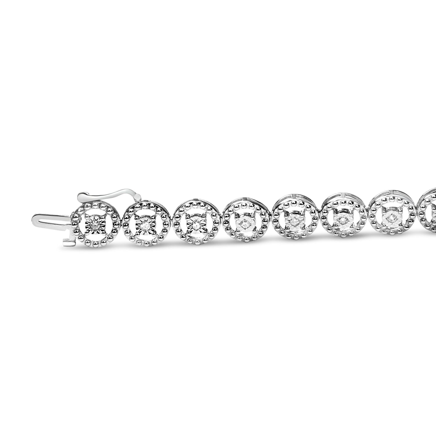 .925 Sterling Silver 1/2 Cttw Diamond Nested Circle Miracle Set Open Wheel 7.25" Fashion Link Bracelet (I-J Color, I3 Clarity)  DestGlow
