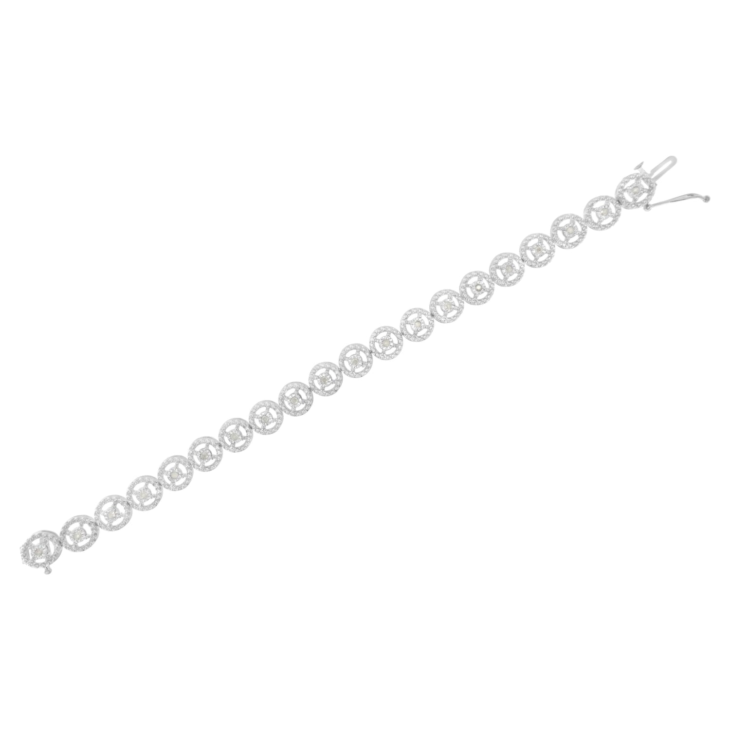 .925 Sterling Silver 1/2 Cttw Diamond Nested Circle Miracle Set Open Wheel 7.25" Fashion Link Bracelet (I-J Color, I3 Clarity)  DestGlow