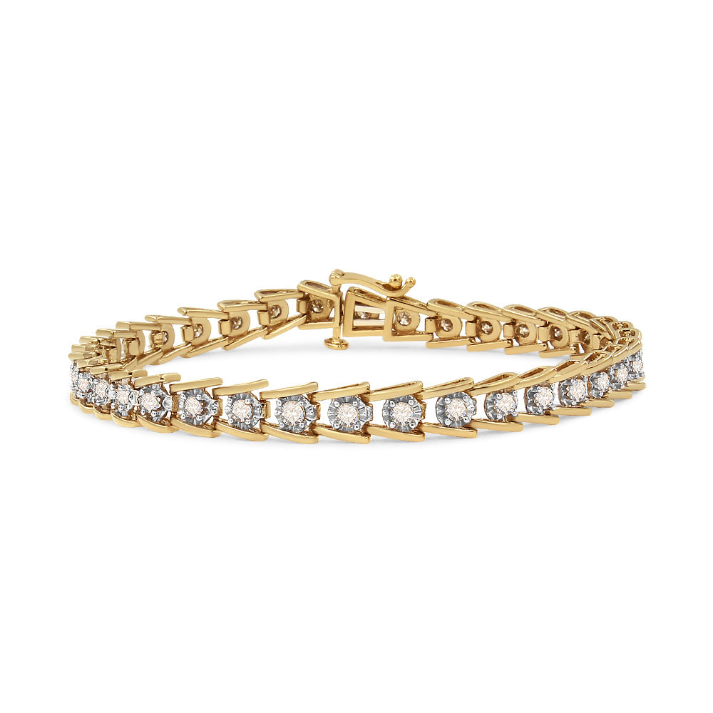 14K Yellow Gold Plated .925 Sterling Silver 2.00 Cttw Miracle Set Diamond Wave Link Bracelet (L-M Color, I2-I3 Clarity) - Size 7.25"  DestGlow