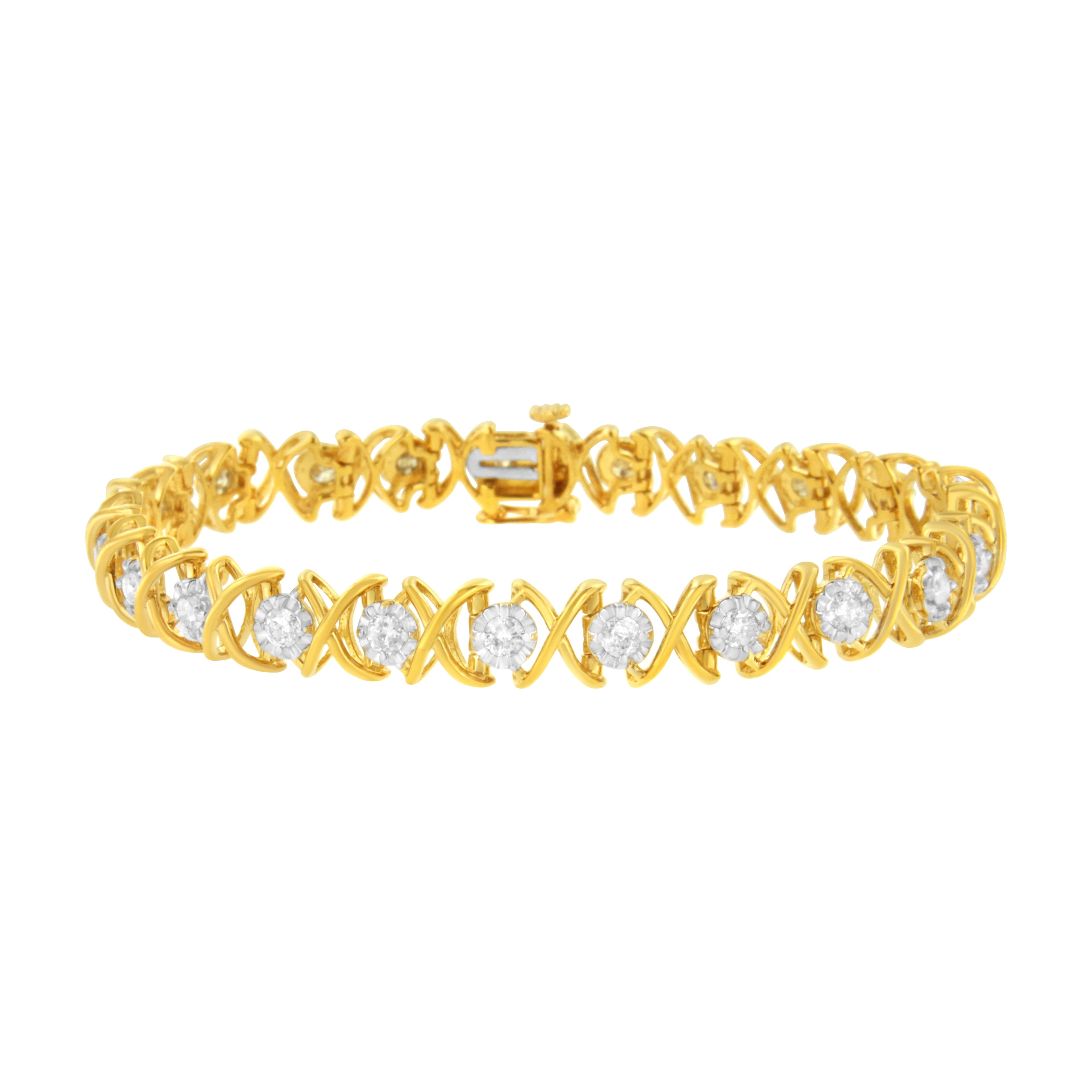 10K Yellow Gold Plated Sterling Silver 2 cttw Diamond "XOXO" Bracelet (J-K Clarity, I1-I2 Color) - Size 7.25" by Bids.com