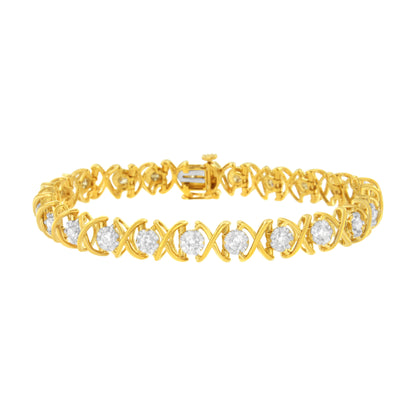 10K Yellow Gold Plated Sterling Silver 2 cttw Diamond "XOXO" Bracelet (J-K Clarity, I1-I2 Color) - Size 7.25" by Bids.com