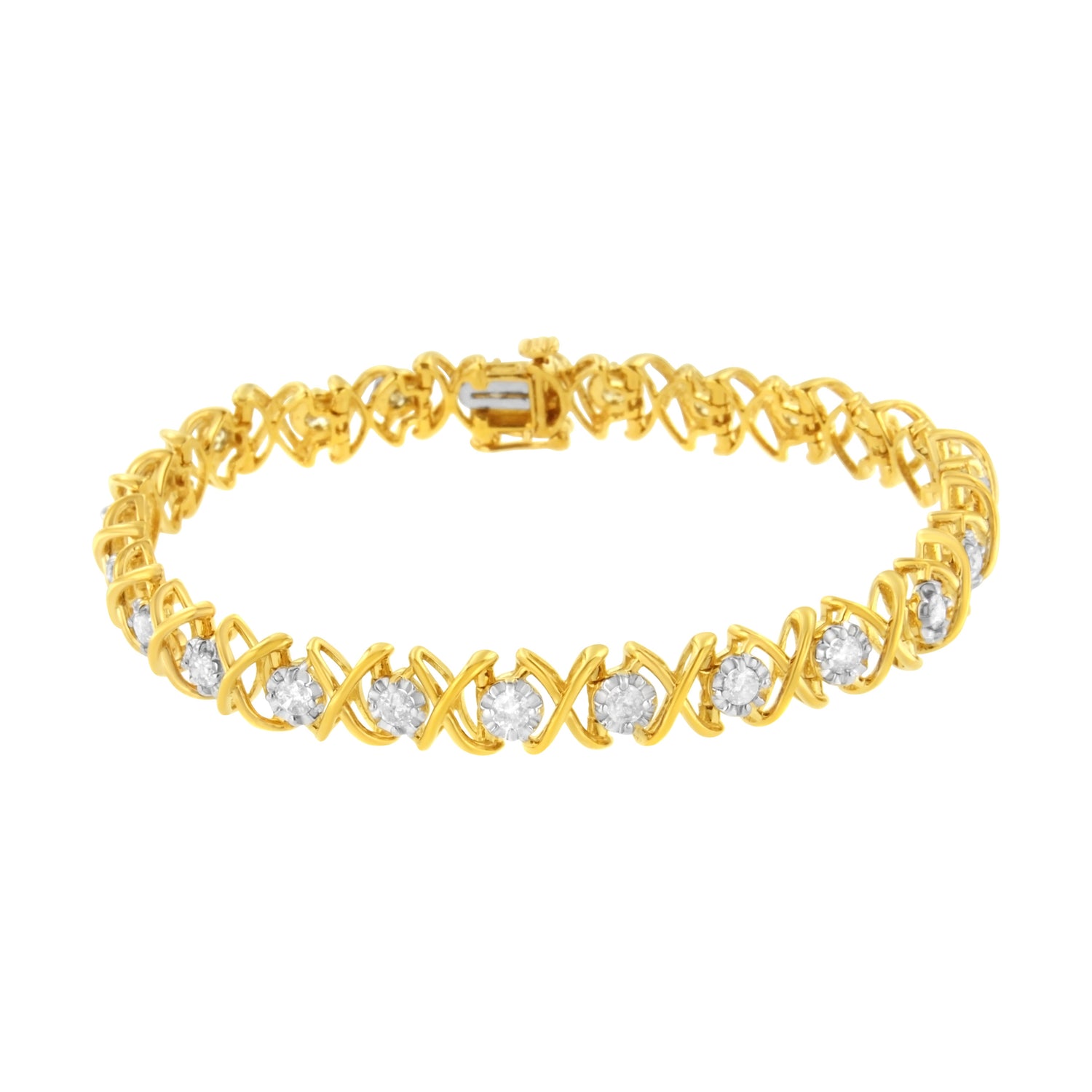 10K Yellow Gold Plated Sterling Silver 2 cttw Diamond "XOXO" Bracelet (J-K Clarity, I1-I2 Color) - Size 7.25" by Bids.com