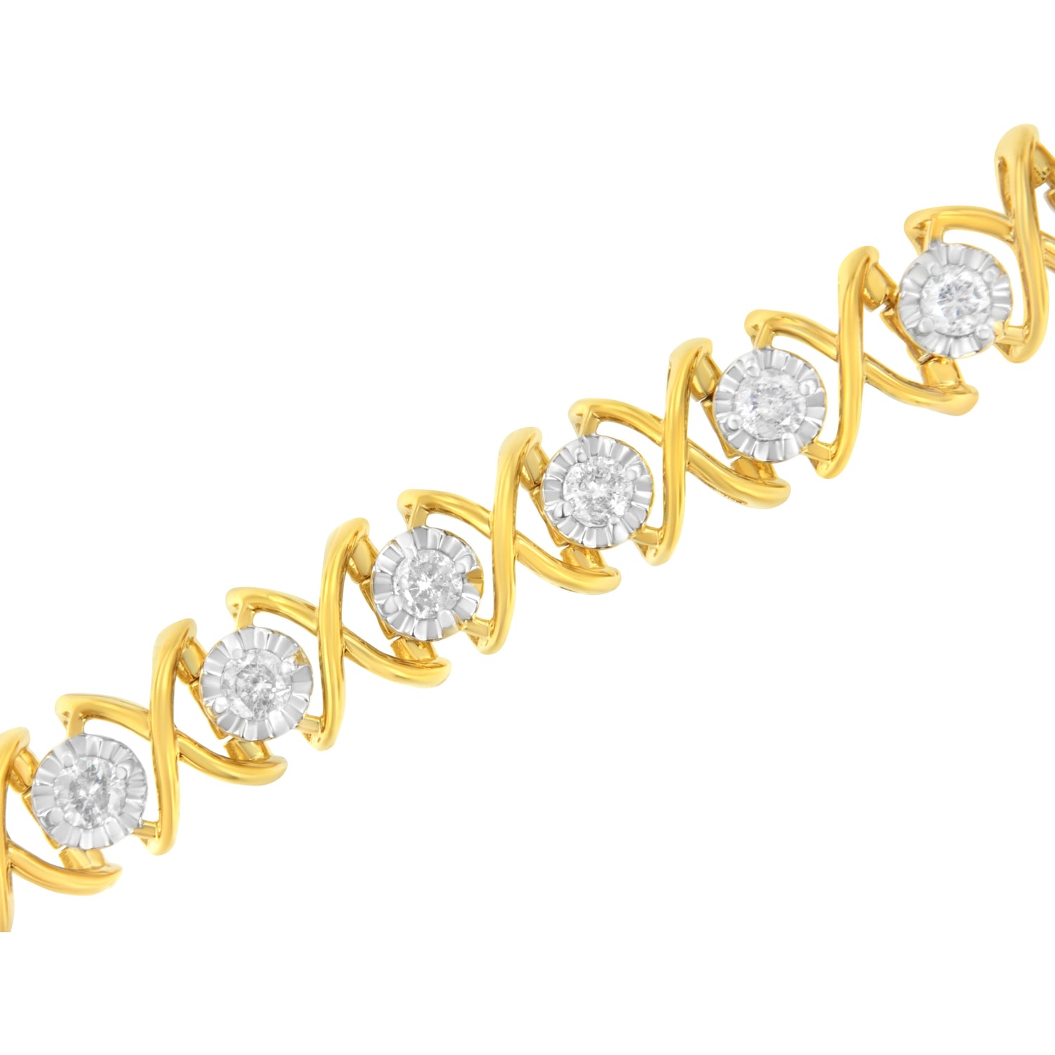 10K Yellow Gold Plated Sterling Silver 2 cttw Diamond "XOXO" Bracelet (J-K Clarity, I1-I2 Color) - Size 7.25" by Bids.com