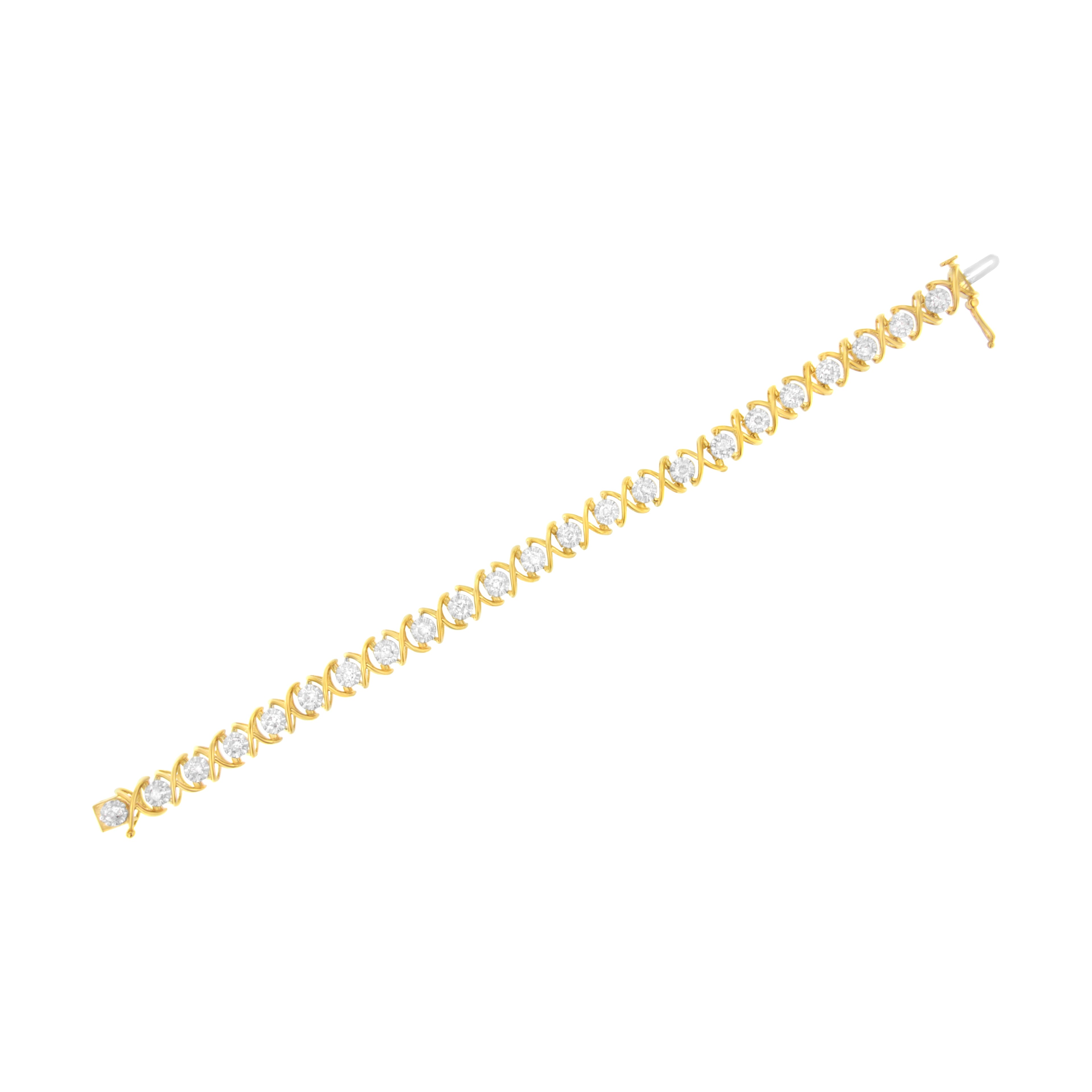 10K Yellow Gold Plated Sterling Silver 2 cttw Diamond "XOXO" Bracelet (J-K Clarity, I1-I2 Color) - Size 7.25" by Bids.com