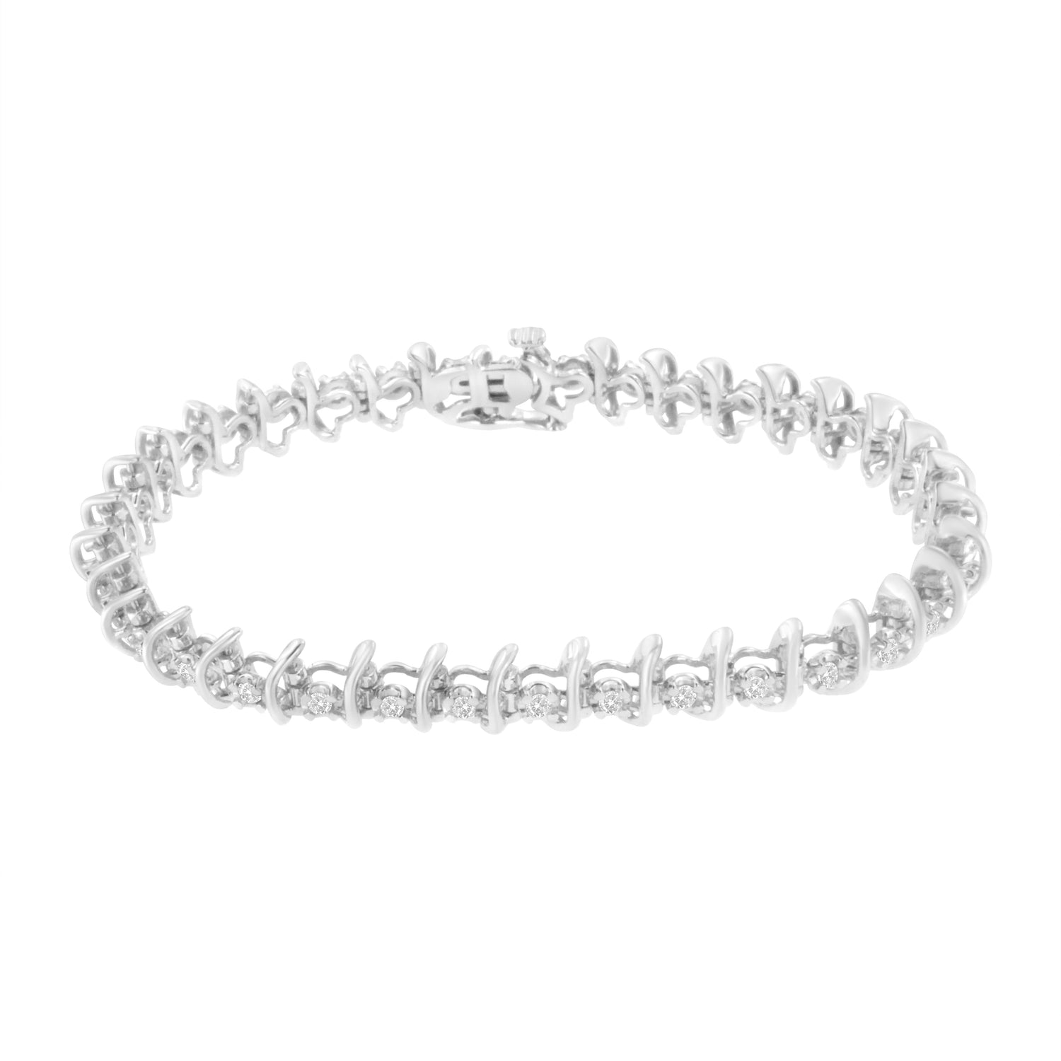 .925 Sterling Silver 1 cttw Prong-Set Diamond Link Bracelet (I-J, I1-I2) - 7.25" by Bids.com