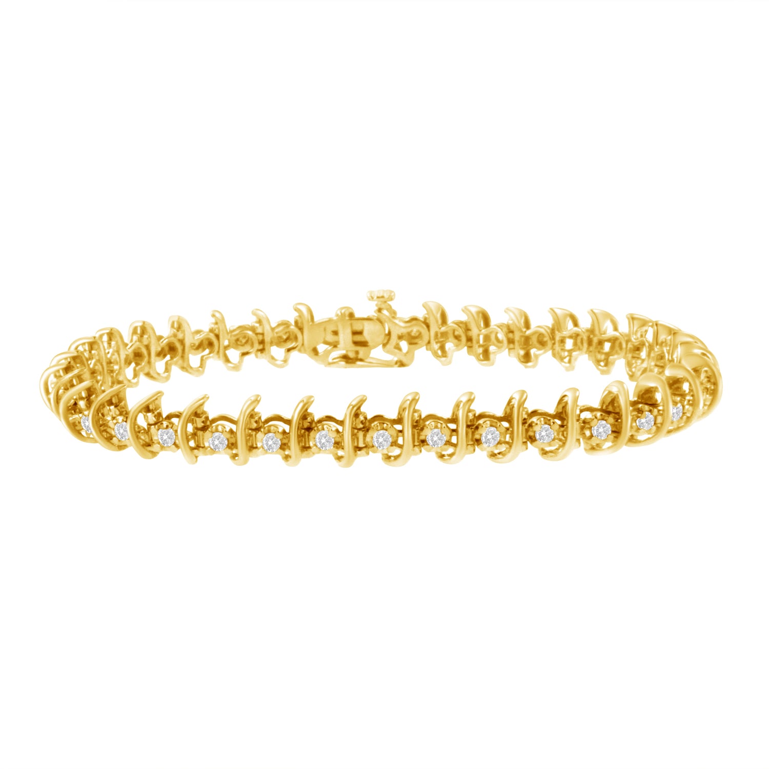 10KT Yellow Gold Plated .925 Sterling Silver 1 cttw Prong-Set Diamond Link Bracelet (J-K, I1-I2) - 7.5" by Bids.com
