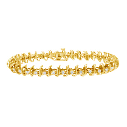 10KT Yellow Gold Plated .925 Sterling Silver 1 cttw Prong-Set Diamond Link Bracelet (J-K, I1-I2) - 7.5" by Bids.com