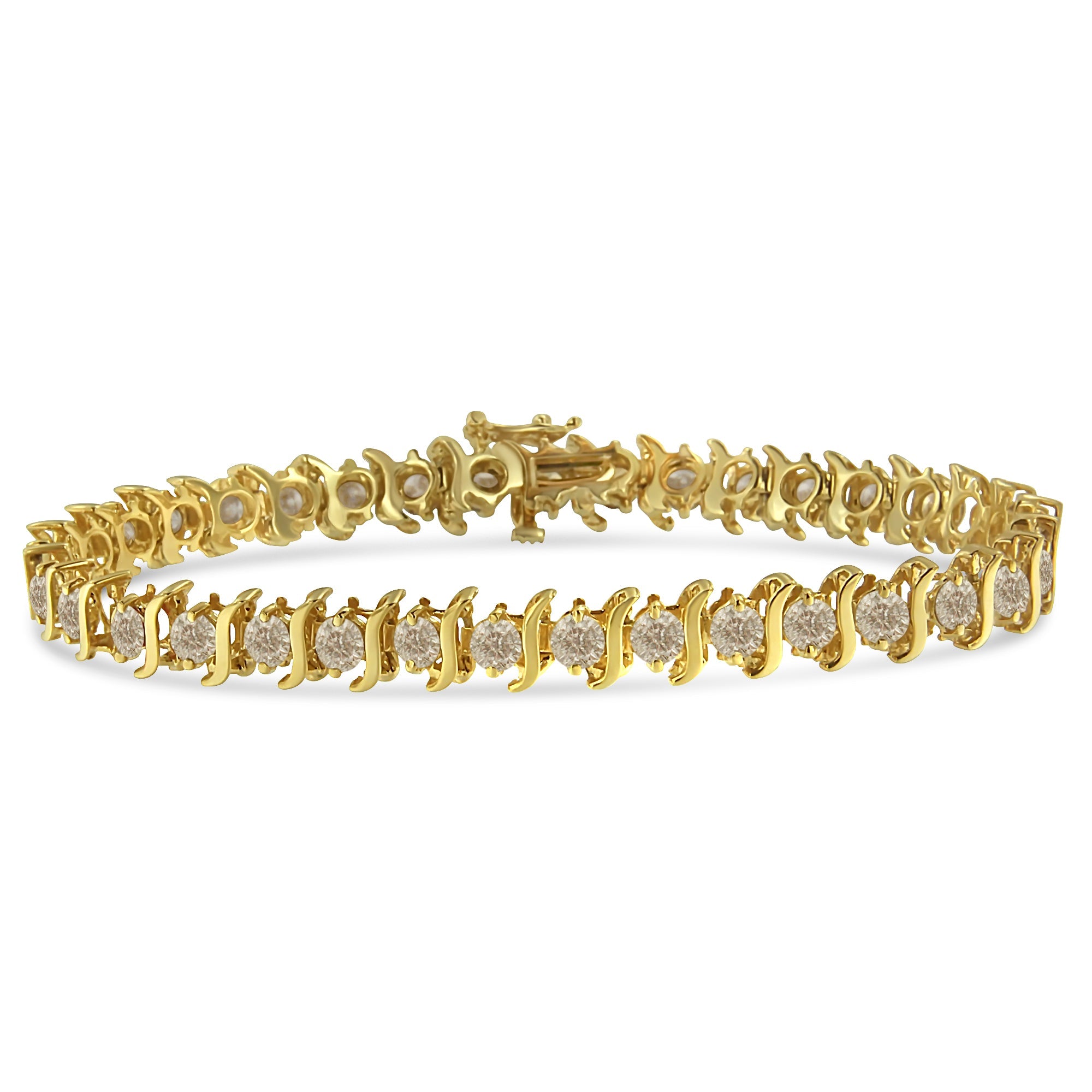 10K Yellow Gold Plated .925 Sterling Silver 7.0 cttw 2-Prong Set Round Brilliant Cut Diamond "S" Link Bracelet (J-K color, I1-I2 clarity) - 7" by Bids.com
