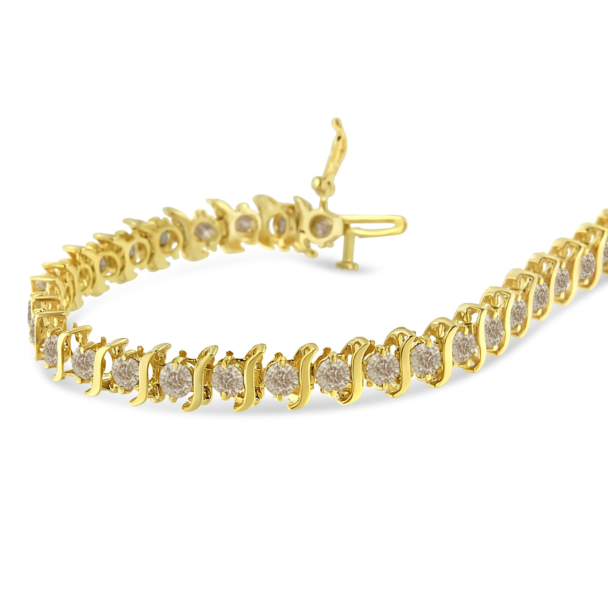 10K Yellow Gold Plated .925 Sterling Silver 7.0 cttw 2-Prong Set Round Brilliant Cut Diamond "S" Link Bracelet (J-K color, I1-I2 clarity) - 7" by Bids.com