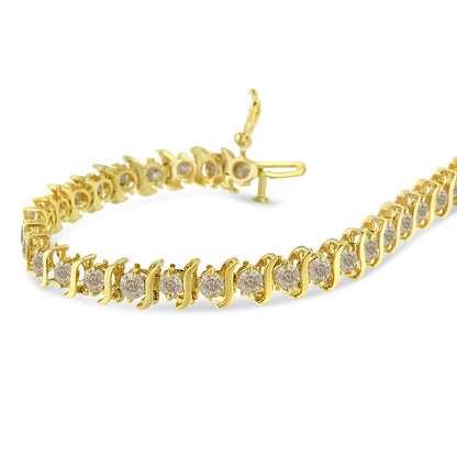 10K Yellow Gold Plated .925 Sterling Silver 7.0 cttw 2-Prong Set Round Brilliant Cut Diamond "S" Link Bracelet (J-K color, I1-I2 clarity) - 7" by Bids.com