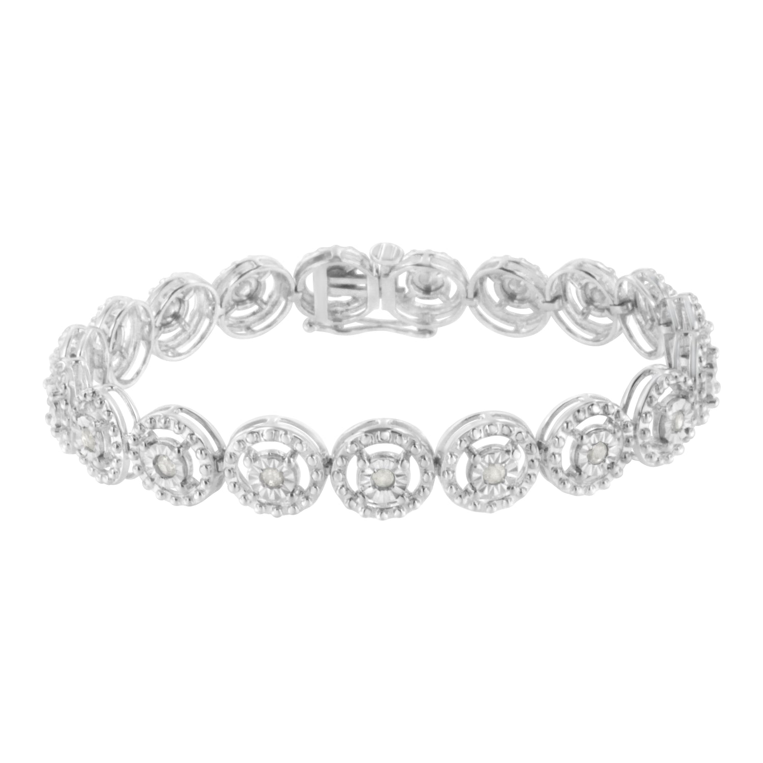 .925 Sterling Silver 1.0 Cttw Diamond Nested Circle Miracle Set Open Wheel 7" Fashion Link Bracelet (I-J Color, I3 Clarity) by Bids.com