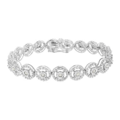 .925 Sterling Silver 1.0 Cttw Diamond Nested Circle Miracle Set Open Wheel 7" Fashion Link Bracelet (I-J Color, I3 Clarity) by Bids.com