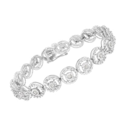 .925 Sterling Silver 1.0 Cttw Diamond Nested Circle Miracle Set Open Wheel 7" Fashion Link Bracelet (I-J Color, I3 Clarity) by Bids.com
