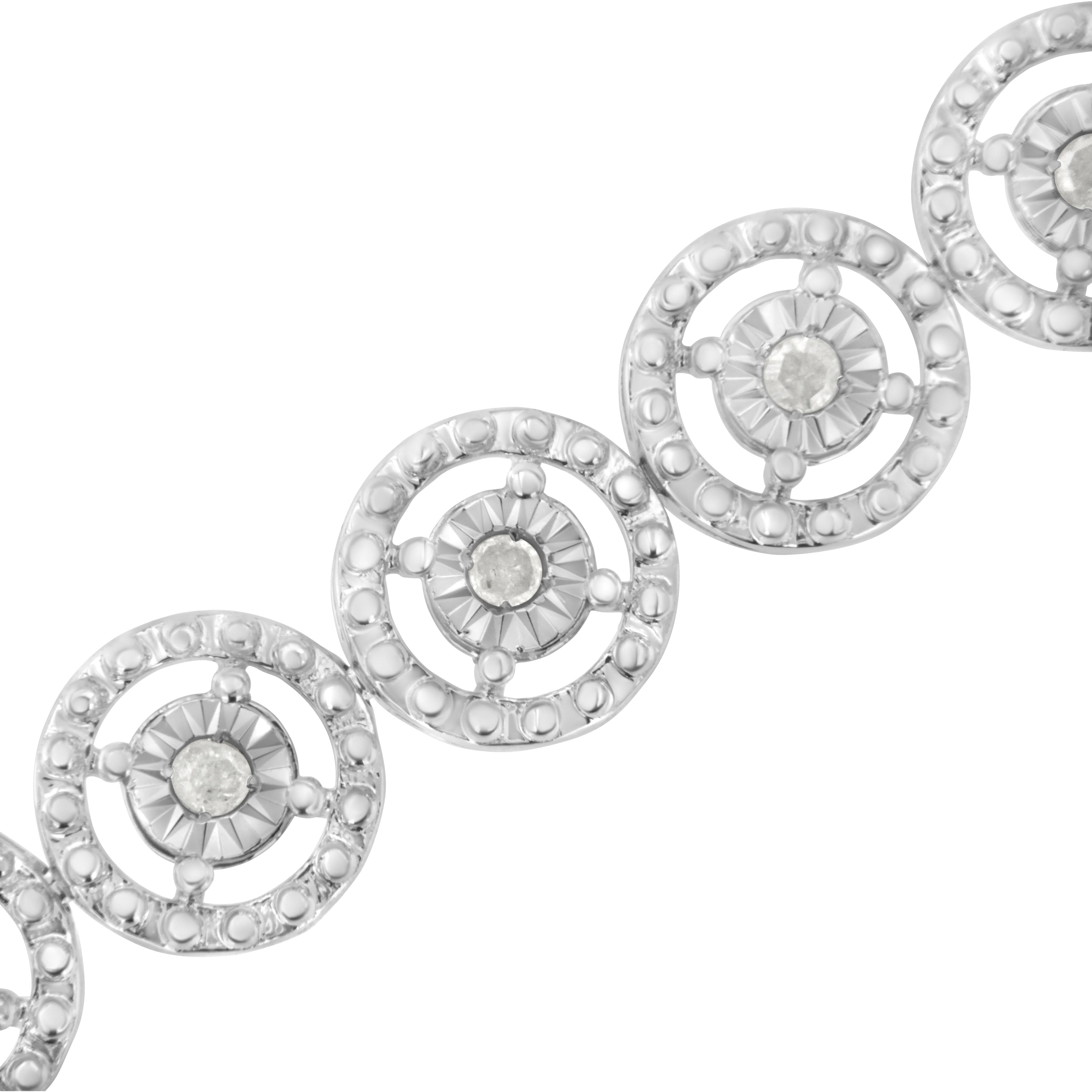 .925 Sterling Silver 1.0 Cttw Diamond Nested Circle Miracle Set Open Wheel 7" Fashion Link Bracelet (I-J Color, I3 Clarity) by Bids.com
