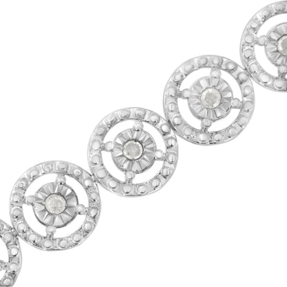 .925 Sterling Silver 1.0 Cttw Diamond Nested Circle Miracle Set Open Wheel 7" Fashion Link Bracelet (I-J Color, I3 Clarity) by Bids.com