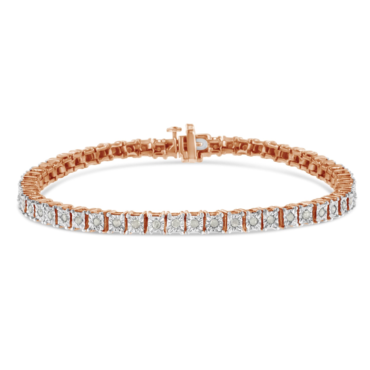 .925 Sterling Silver 1.0 Cttw Diamond Square Frame Miracle-Set Tennis Bracelet (I-J Color, I3 Clarity) - 7"  DestGlow