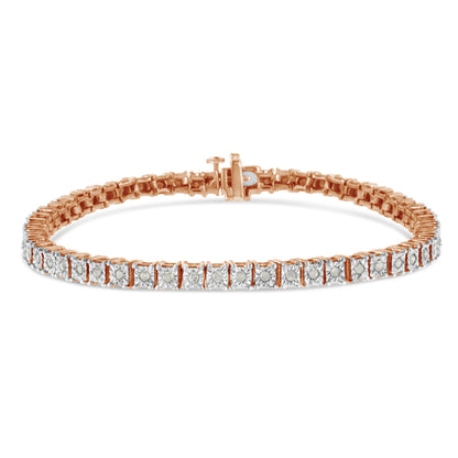 .925 Sterling Silver 1.0 Cttw Diamond Square Frame Miracle-Set Tennis Bracelet (I-J Color, I3 Clarity) - 7"  DestGlow
