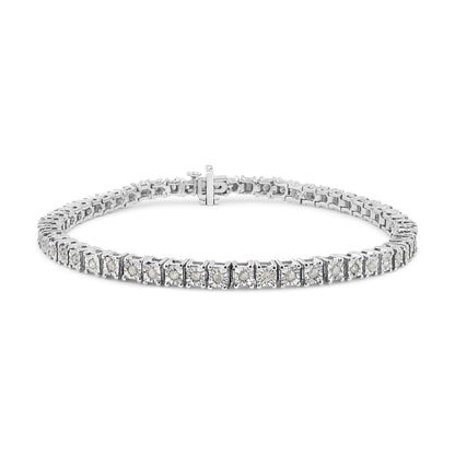 .925 Sterling Silver 1.0 Cttw Diamond Square Frame Miracle-Set Tennis Bracelet (I-J Color, I3 Clarity) - 7"  DestGlow