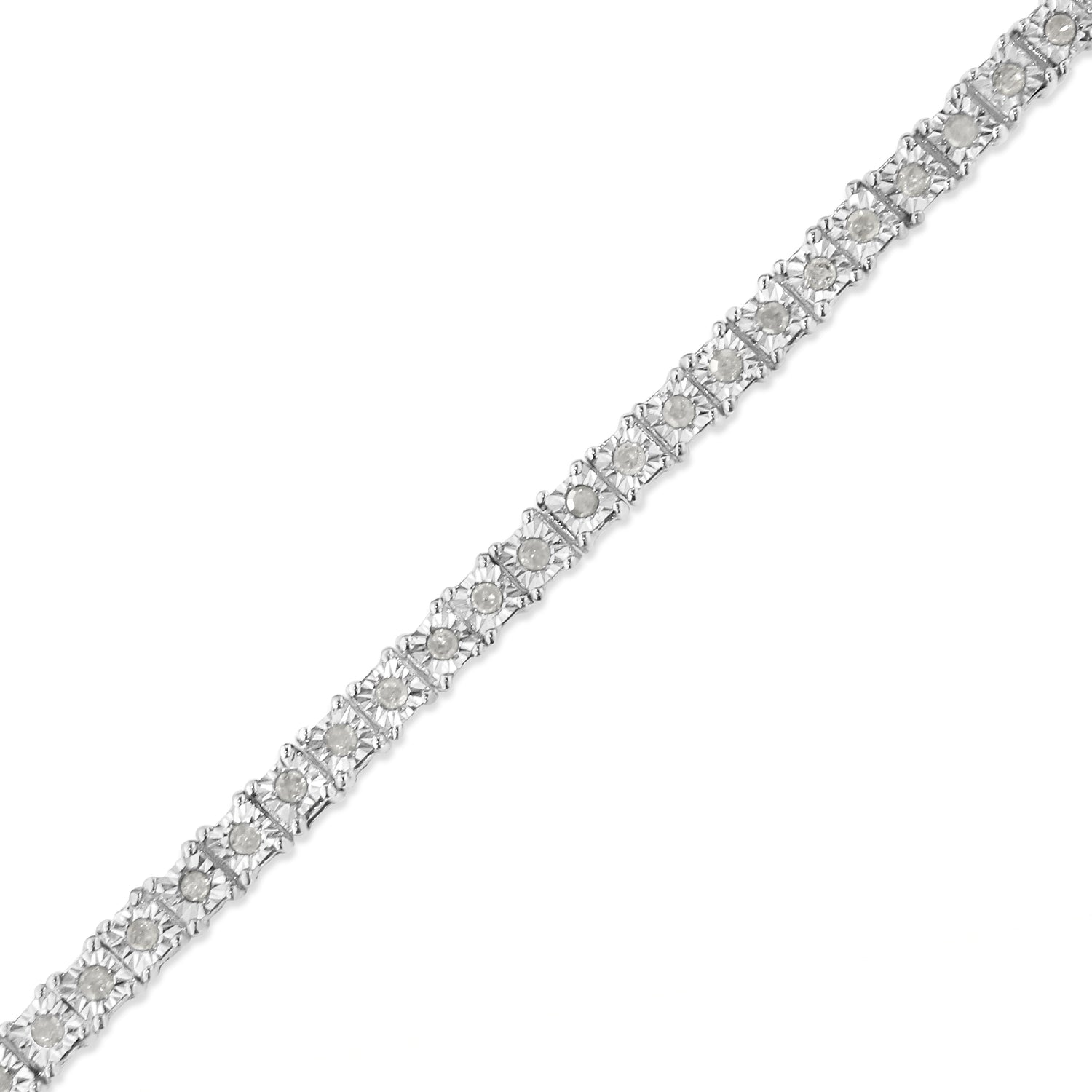.925 Sterling Silver 1.0 Cttw Diamond Square Frame Miracle-Set Tennis Bracelet (I-J Color, I3 Clarity) - 7"  DestGlow