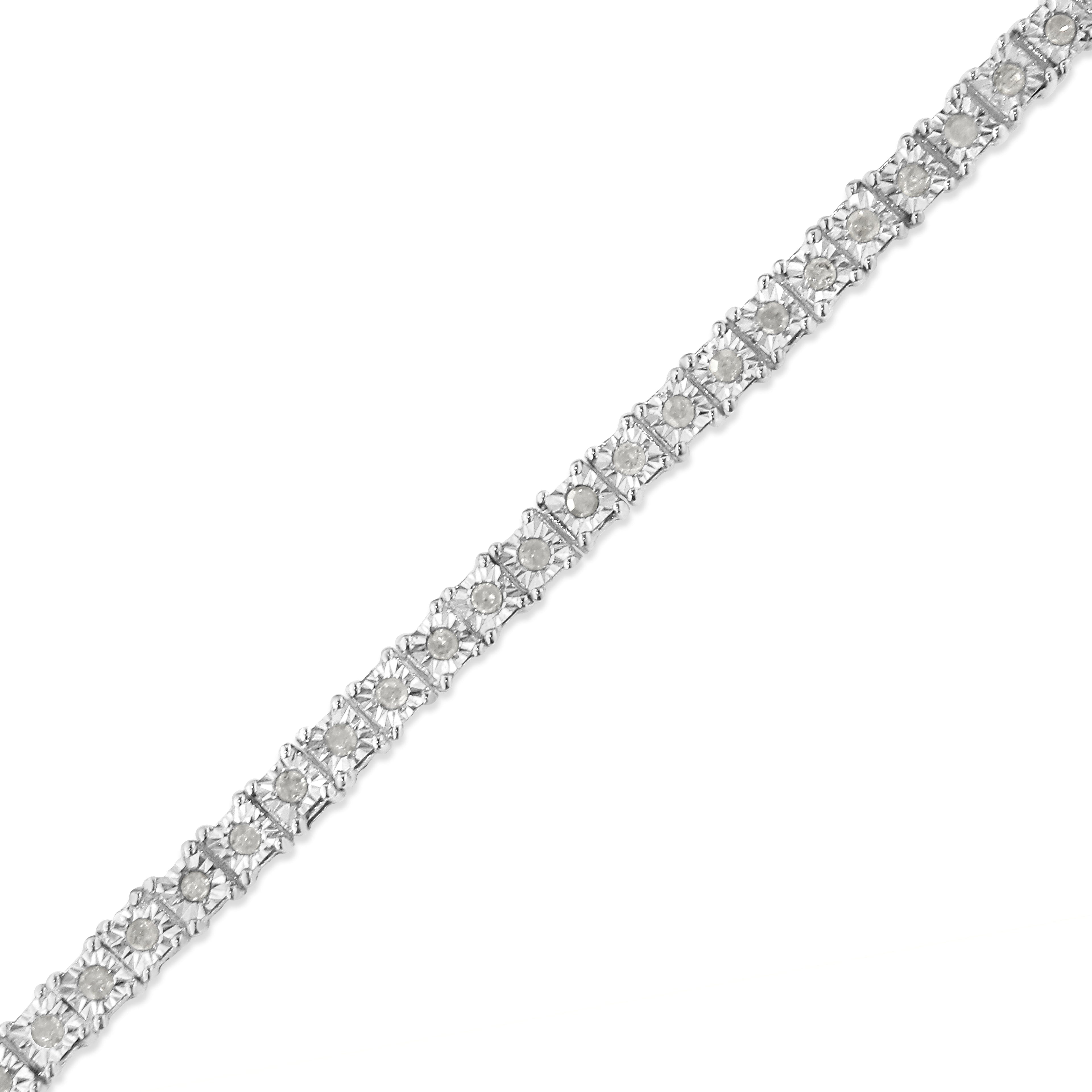 .925 Sterling Silver 1.0 Cttw Diamond Square Frame Miracle-Set Tennis Bracelet (I-J Color, I3 Clarity) - 7"  DestGlow