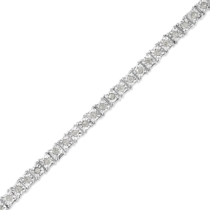 .925 Sterling Silver 1.0 Cttw Diamond Square Frame Miracle-Set Tennis Bracelet (I-J Color, I3 Clarity) - 7"  DestGlow