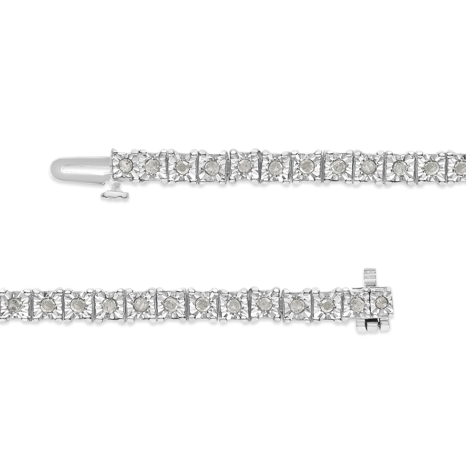 .925 Sterling Silver 1.0 Cttw Diamond Square Frame Miracle-Set Tennis Bracelet (I-J Color, I3 Clarity) - 7"  DestGlow